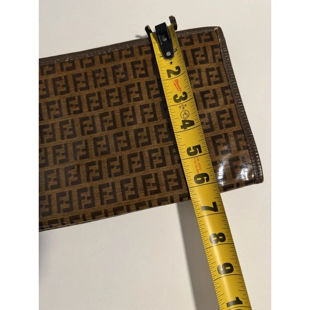 Fendi Zucca FF Logo Monogram Brown Canvas w/ Leather Trim Large Pouch Clutch Bag